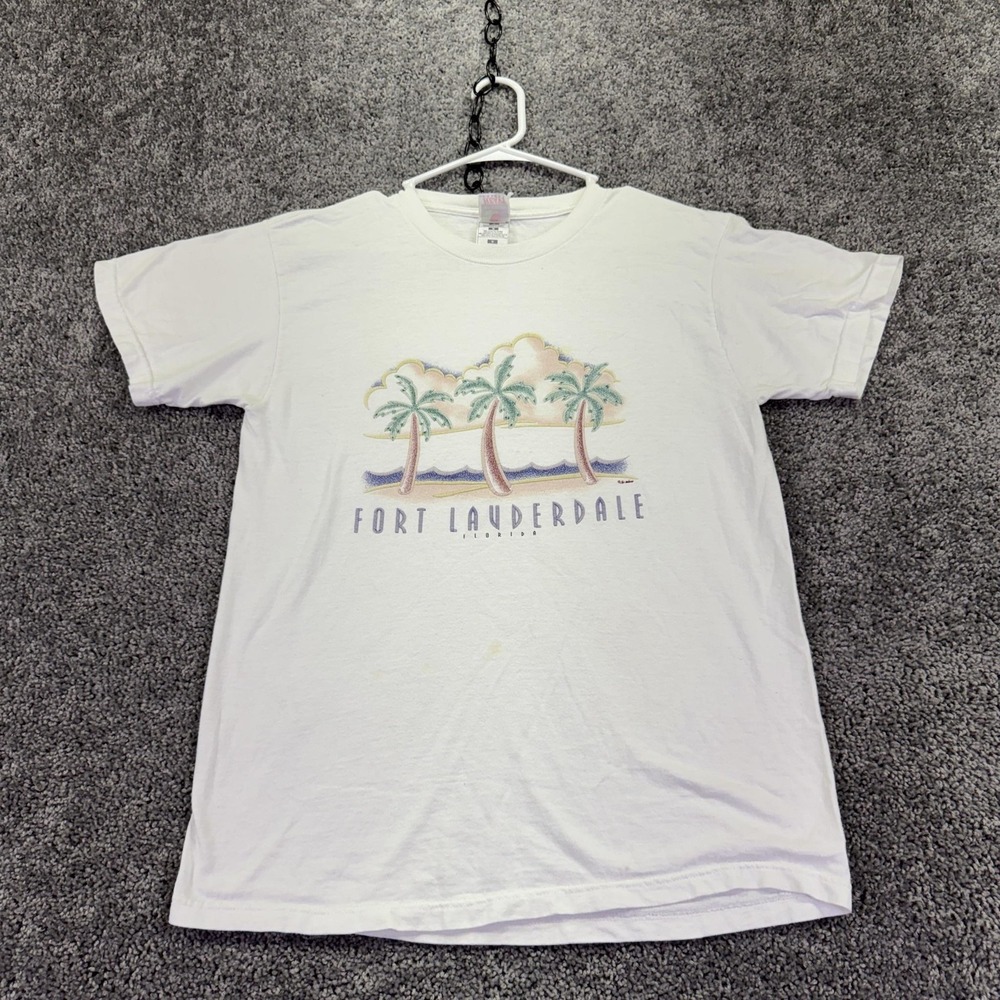 Vtg Fruit Of The Loom Shirt Mens Medium White Fort Lauderdale Graphic Tee Beach